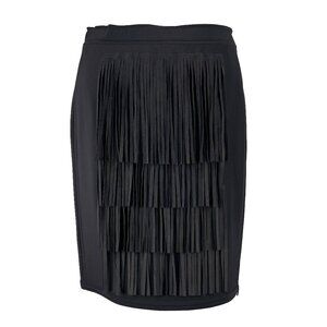 MARC CAIN Luxury Fringed Stretch Jersey Black Knee-length Office Skirt sz‎ 8